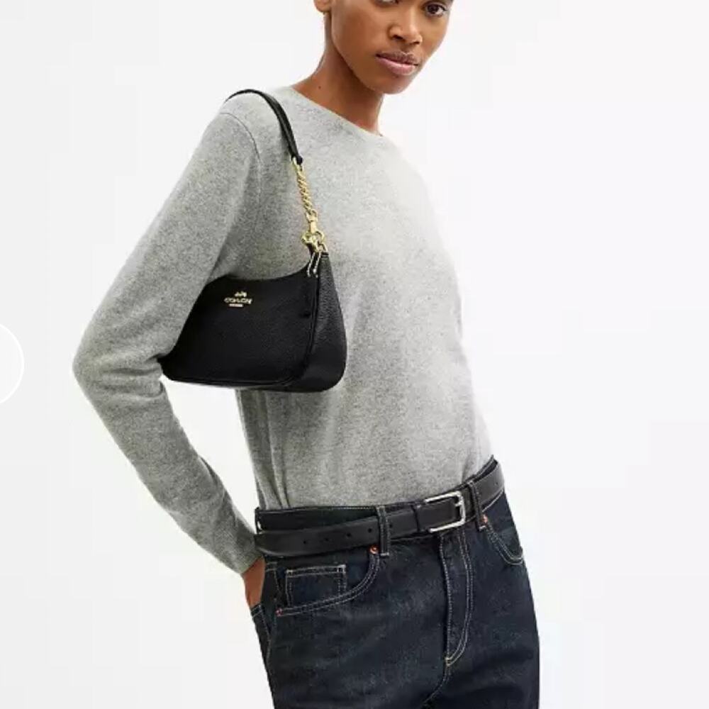 NEW Coach Teri Shoulder Bag in Black Pebbled Leather - Picture 3 of 9